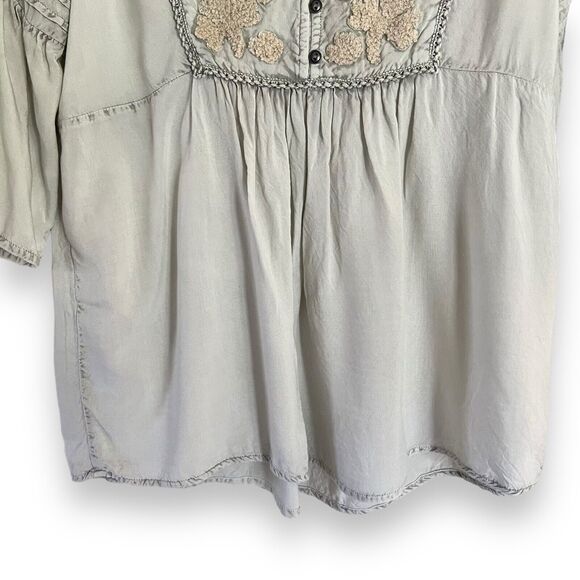 Soft Surroundings Sofia Embroidered Tunic Top Blouse Sz S Blue Flare 3/4 Sleeves - Picture 6 of 9